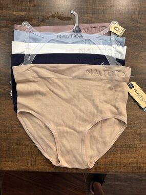 Nautica 5-Pack Ribbed High-Waist Briefs in Beige, Navy, White, Light Blue, Mauve